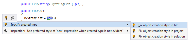 ReSharper syntax style inspection: Specify created type ReSharper syntax style inspection: Specify created type