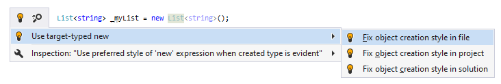 ReSharper syntax style inspection: Use target-typed new ReSharper syntax style inspection: Use target-typed new