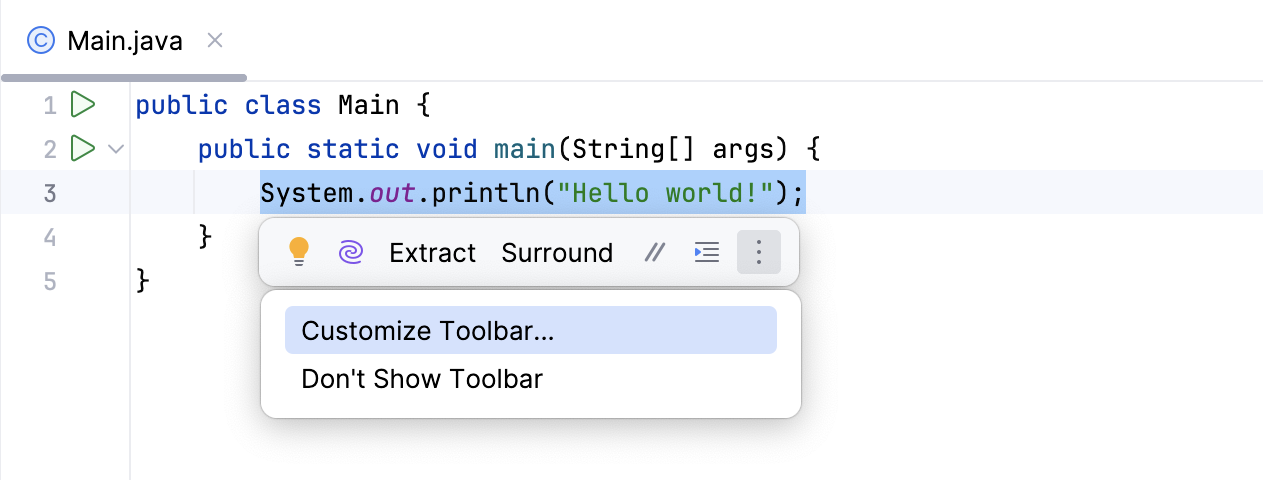 Floating toolbar for code editing Floating toolbar for code editing