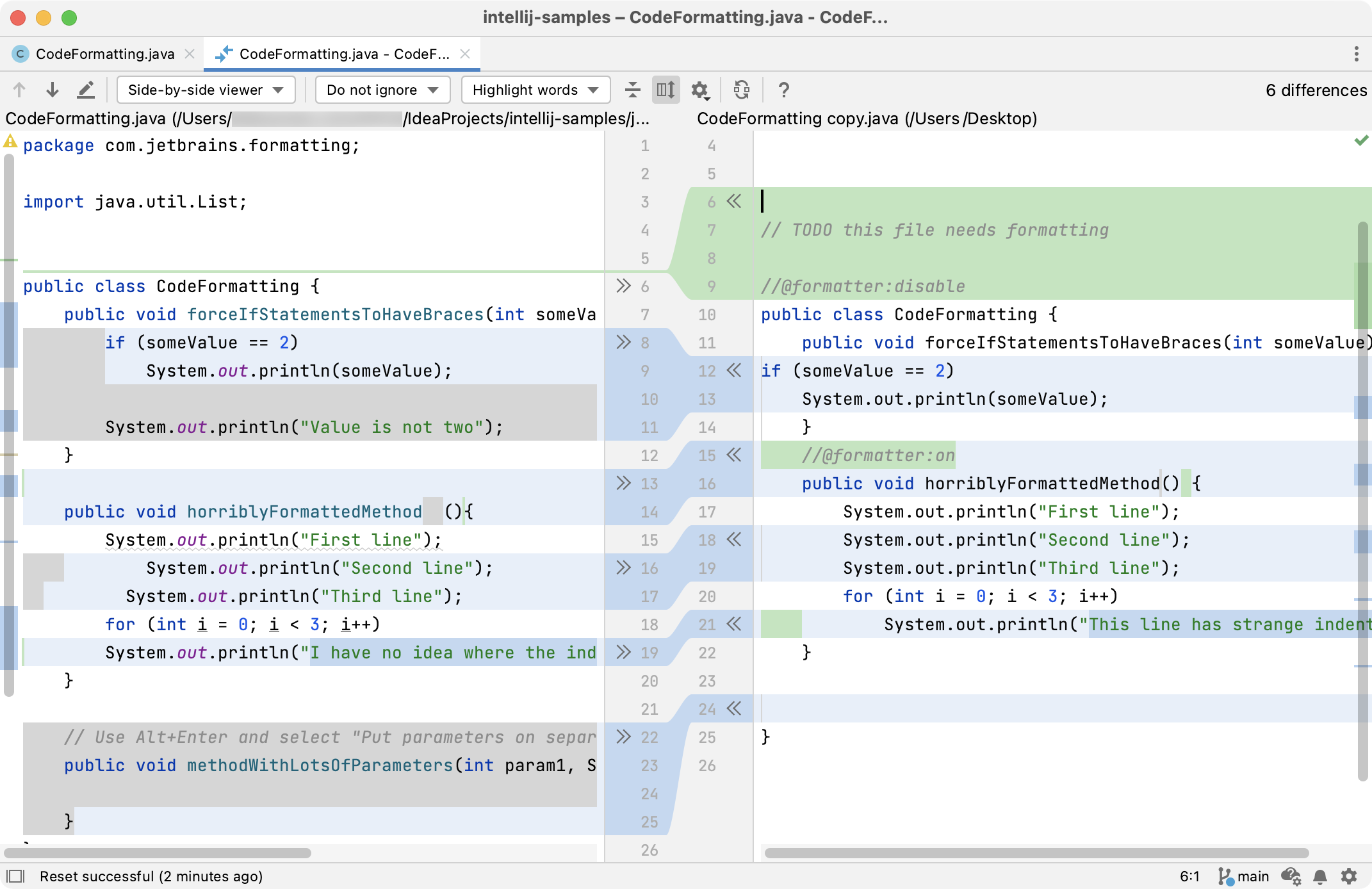 Comparing files in IntelliJ IDEA diff viewer Comparing files in IntelliJ IDEA diff viewer