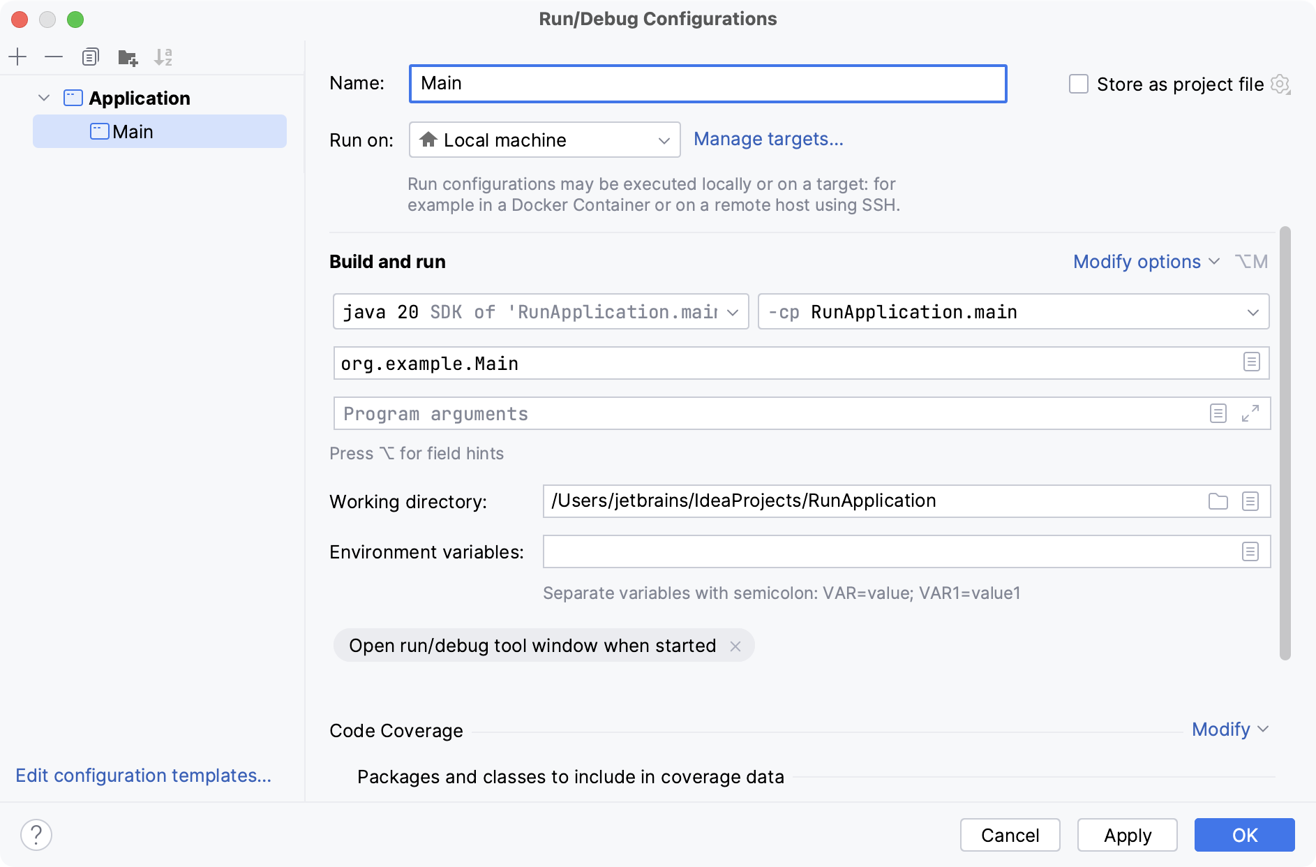 Run/Debug Configuration: Application Run/Debug Configuration: Application