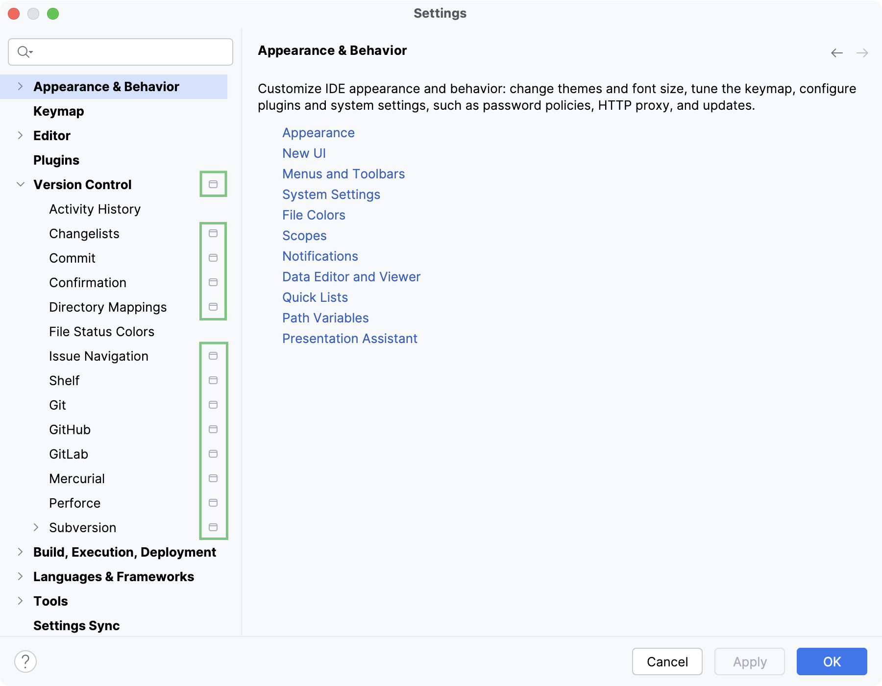 the Settings dialog the Settings dialog