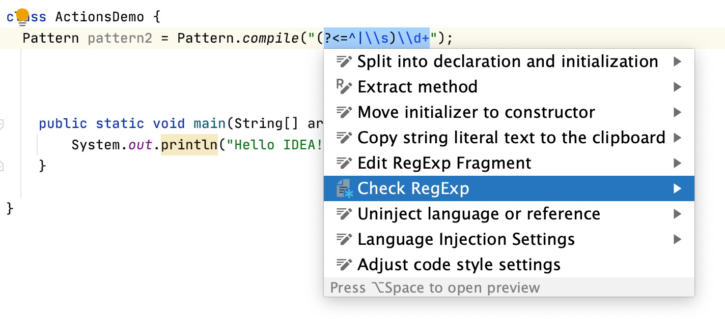 Context menu with intentions Context menu with intentions