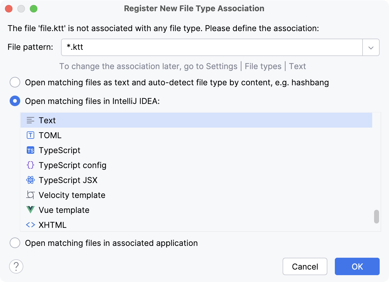 IntelliJ IDEA: Associating a file name pattern with a file type