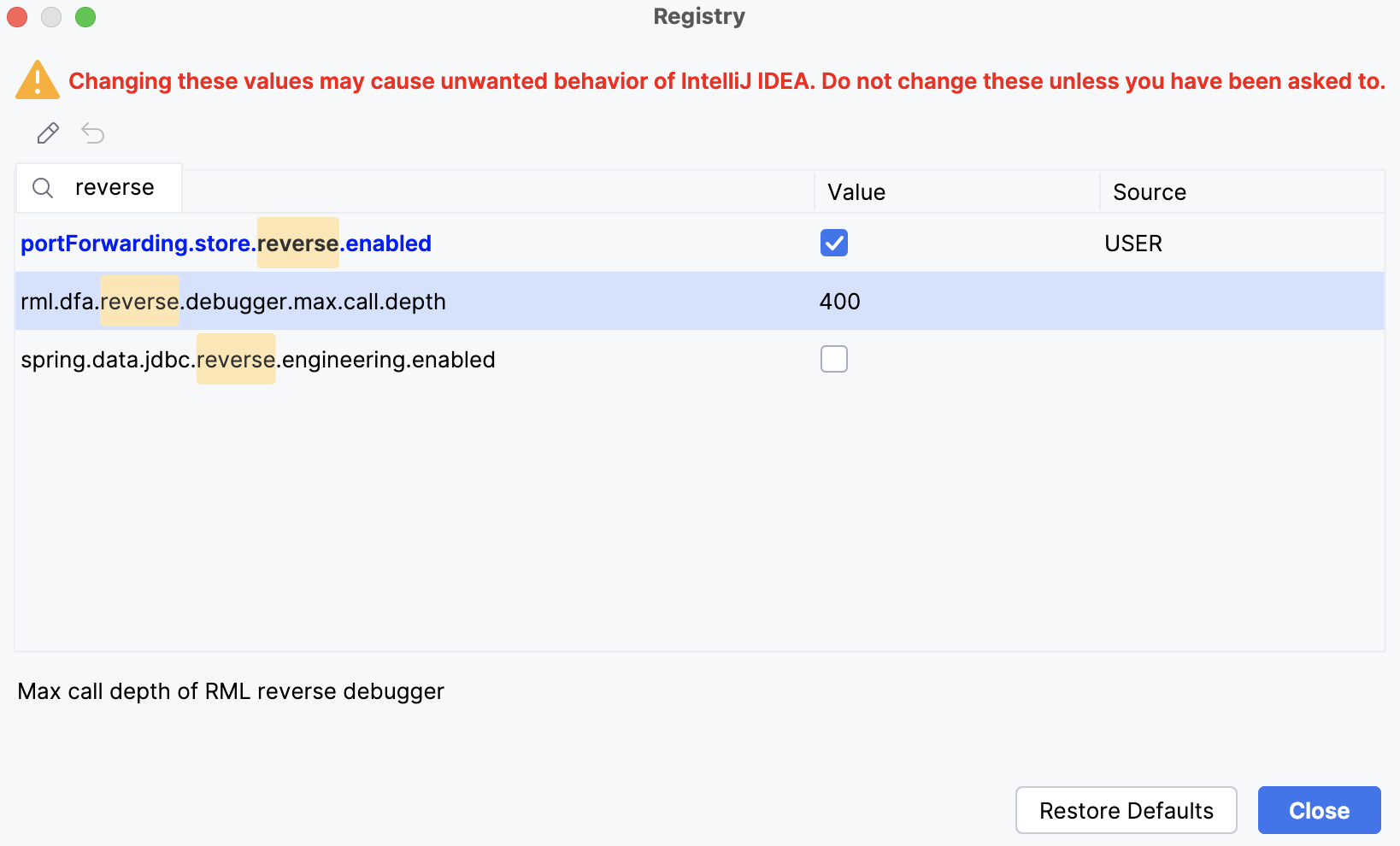 Registry (On Host) window