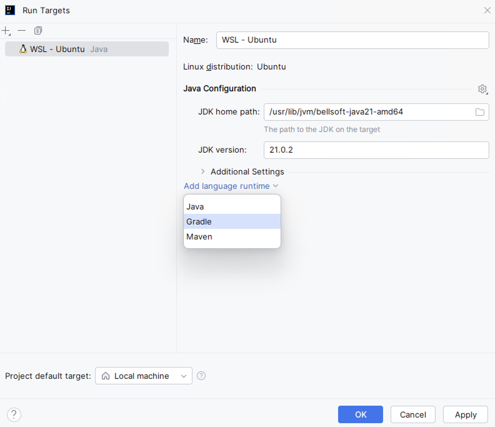 Run targets dialog