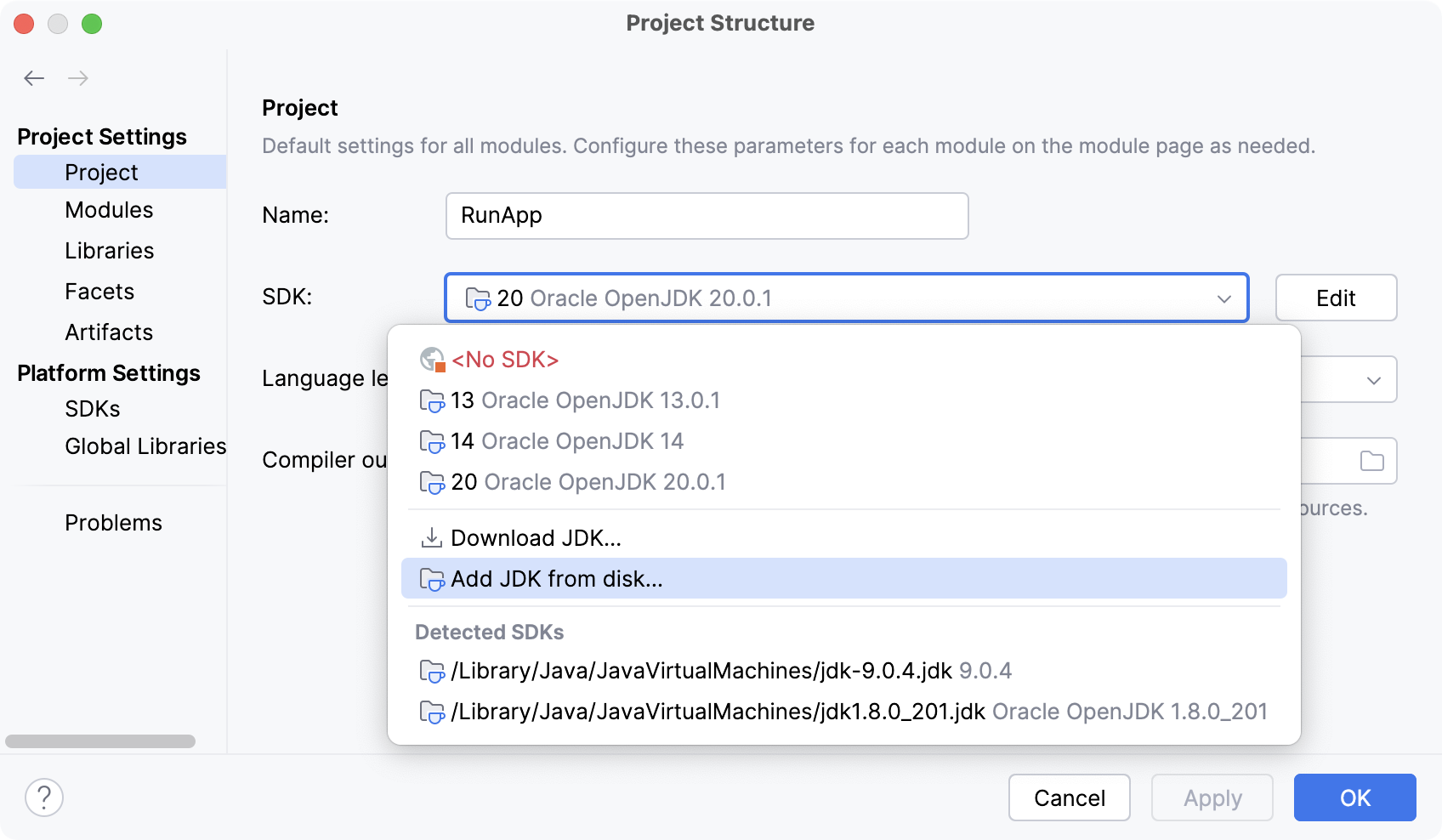 Change the project SDK Change the project SDK