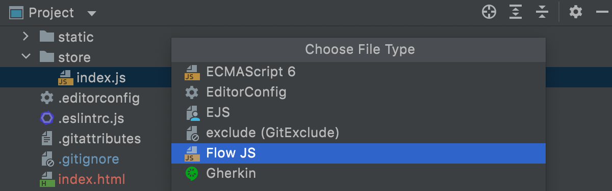 WebStorm: Changing the file type from Project tool window