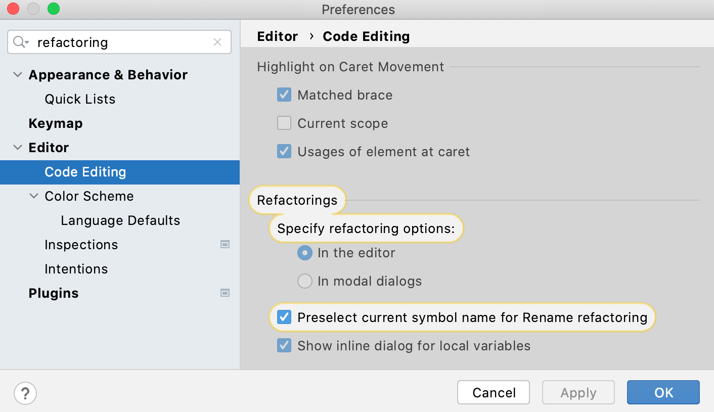 Refactoring settings: open settings in modal dialogs Refactoring settings: open settings in modal dialogs