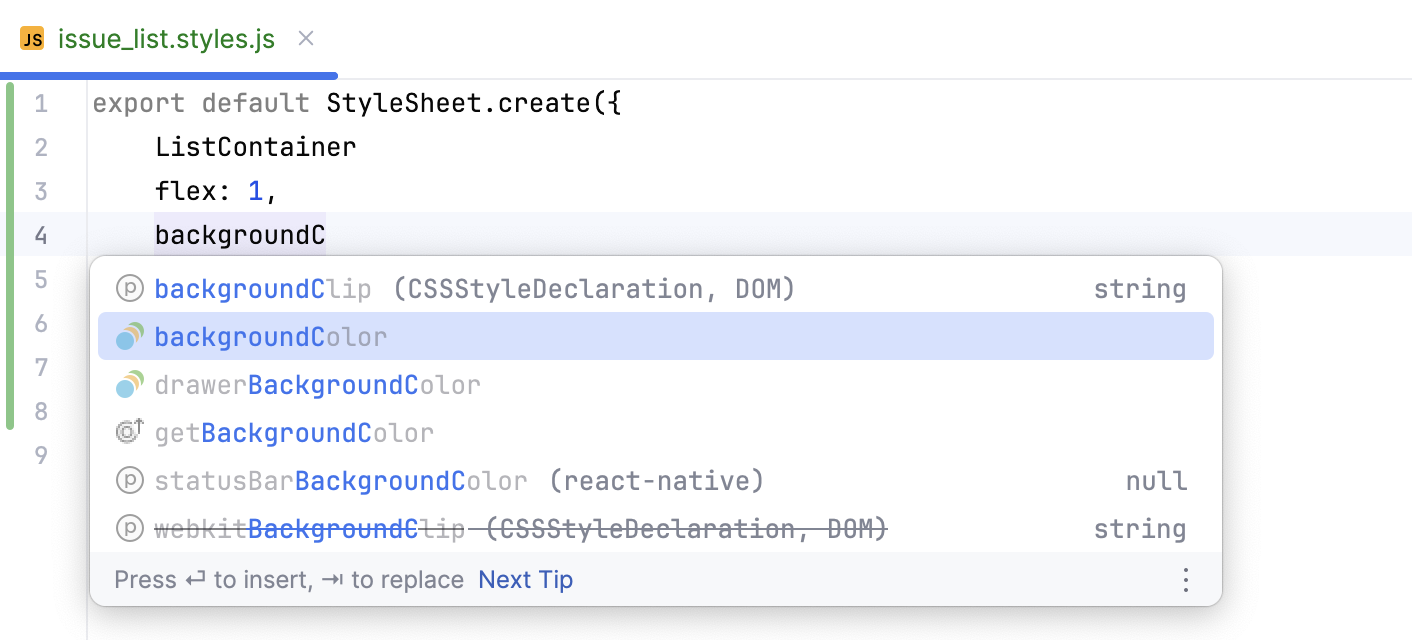 Completion for React Native StyleSheet properties Completion for React Native StyleSheet properties
