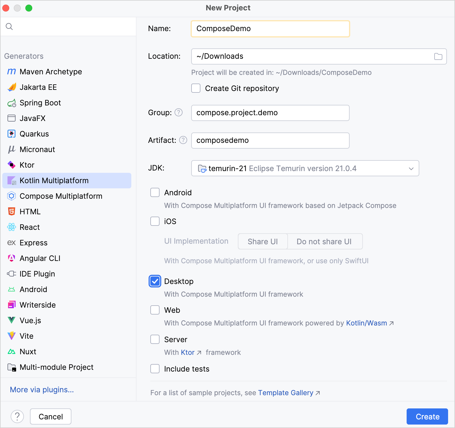 Create multiplatform project with desktop target