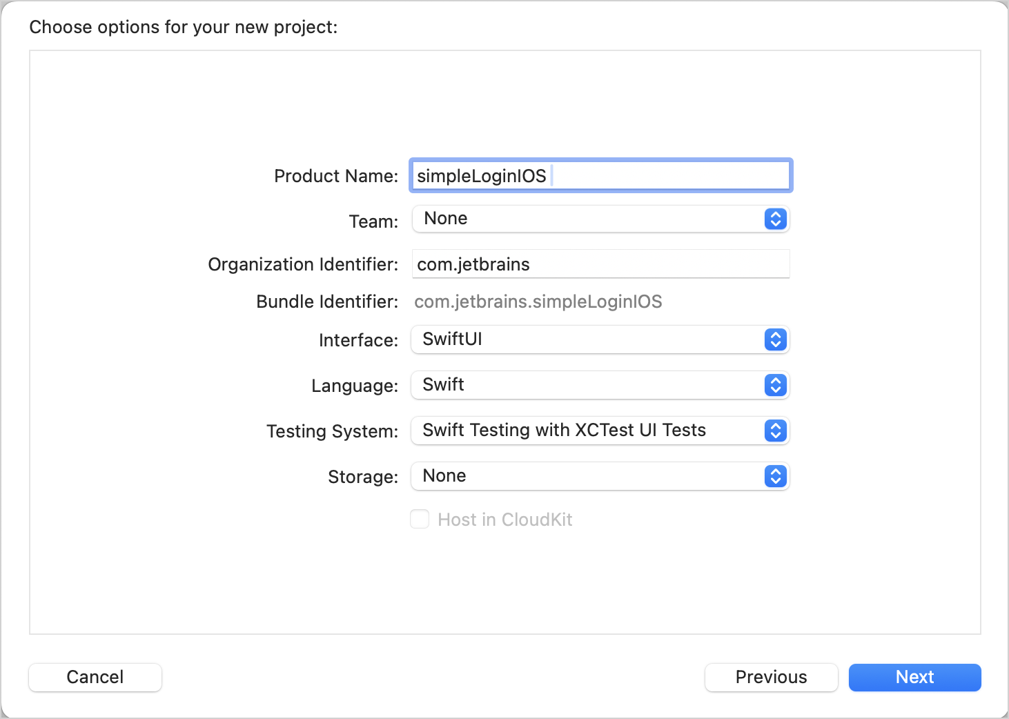 iOS project settings